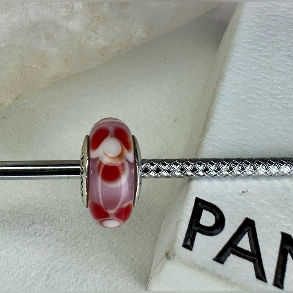 Authentic Pandora Retired Pink/Red Flowers For You Murano Glass Charm S925 Ale - Picture 5 of 14